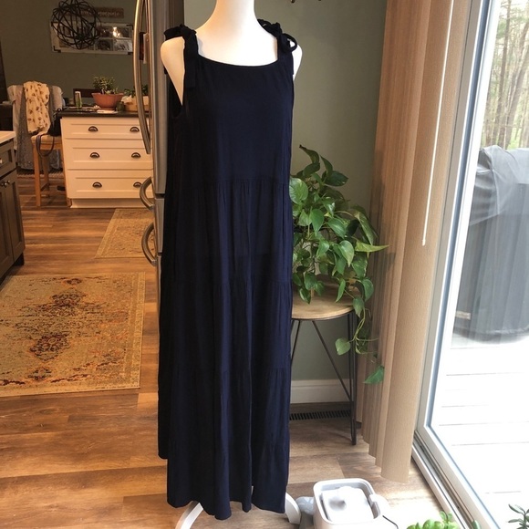 Mudpie Womens Tiered Maxi Dress Size S Blue Shoulder Ties Boho Peasant Granny - Picture 1 of 9